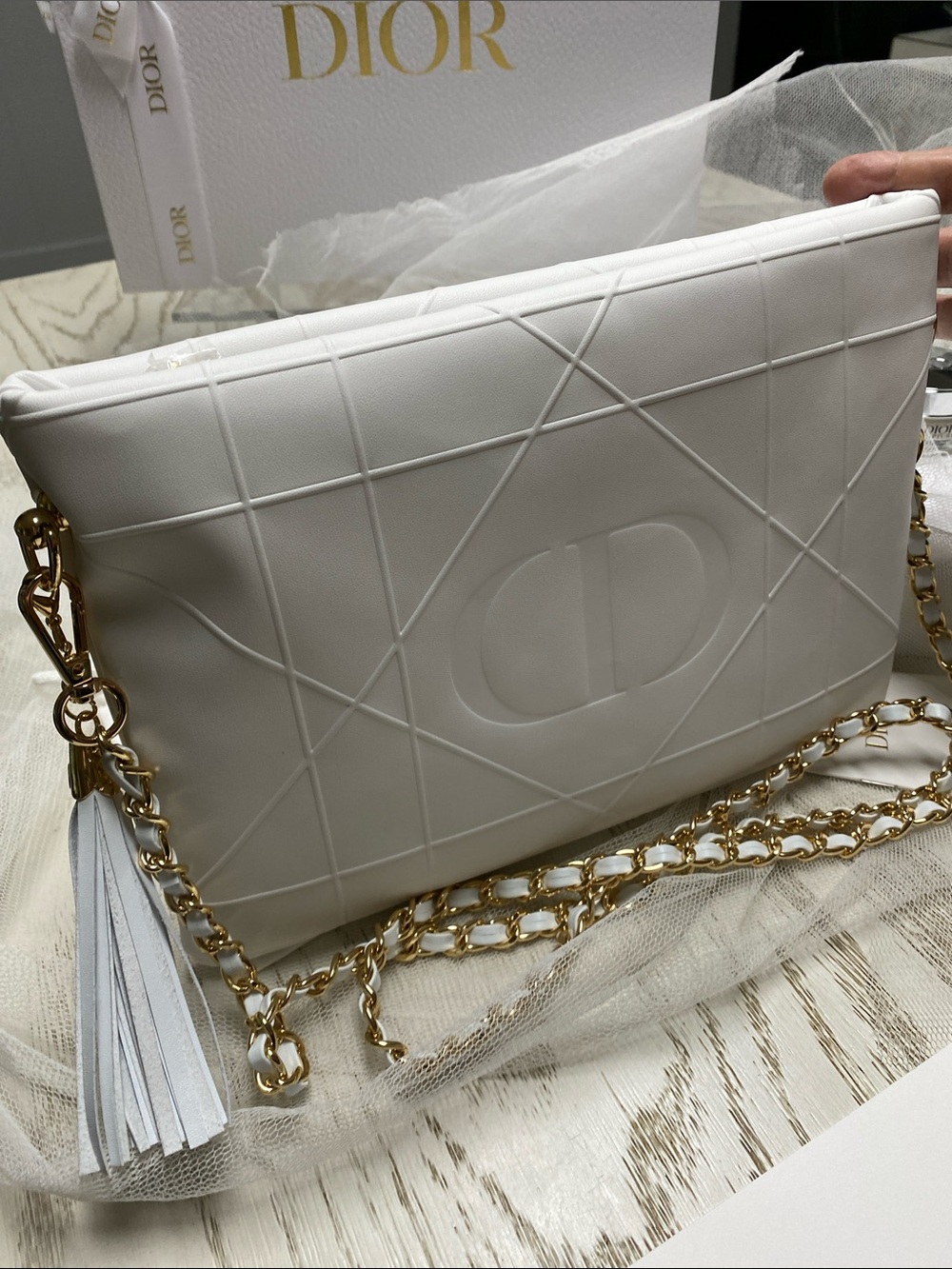 Dior Limited Edition White Quilted Faux Leather Pouch
